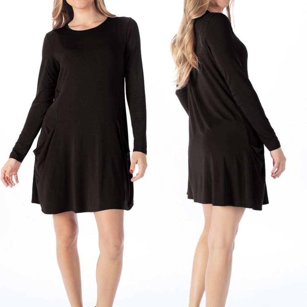 Betabrand Sweatshirt Travel Dress Black Pockets XS